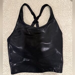 Old Navy Active Powersoft Built-In Bra Crop Tank Top Metallic Black